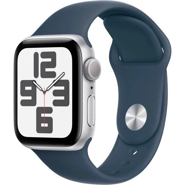 Apple Watch SE (2023) 40mm ezüst alumíniumtok, kék sportszíj S/M EU MRE13