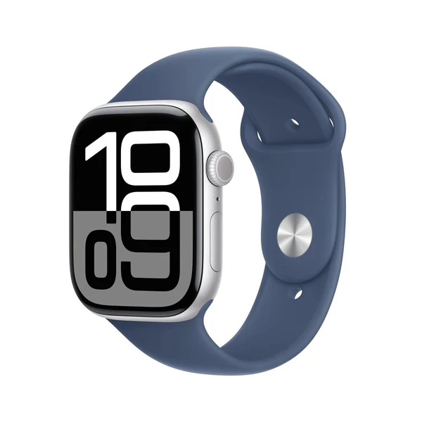 Apple Watch Series 10 GPS 46mm ezüst aumínium tok, farmer sport szíj S/M EU MWWM3