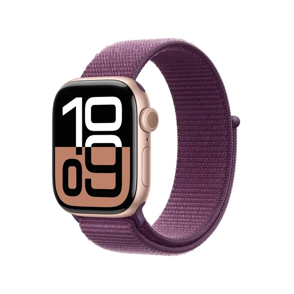 Apple Watch Series 10 GPS 42mm Rose Gold Alu case, Plum Sport Loop S/M EU MWWK3