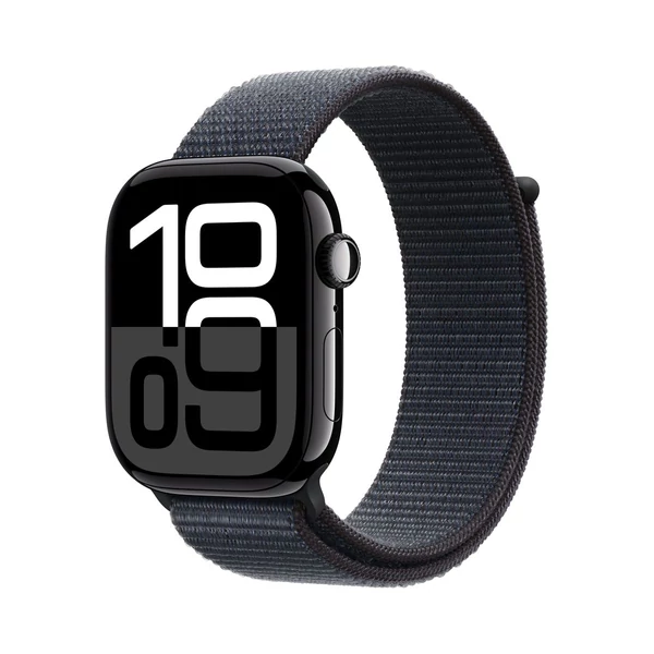 Apple Watch Series 10 GPS 46mm fekete alumínium tok, kék sportpánt S/M EU MWWR3