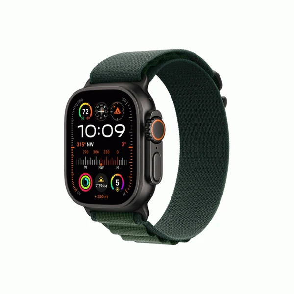 Apple Watch Ultra 2 GPS + Cellular 49mm fekete titántok, sötétzöld alpesi pánt (L) EU MX4T3