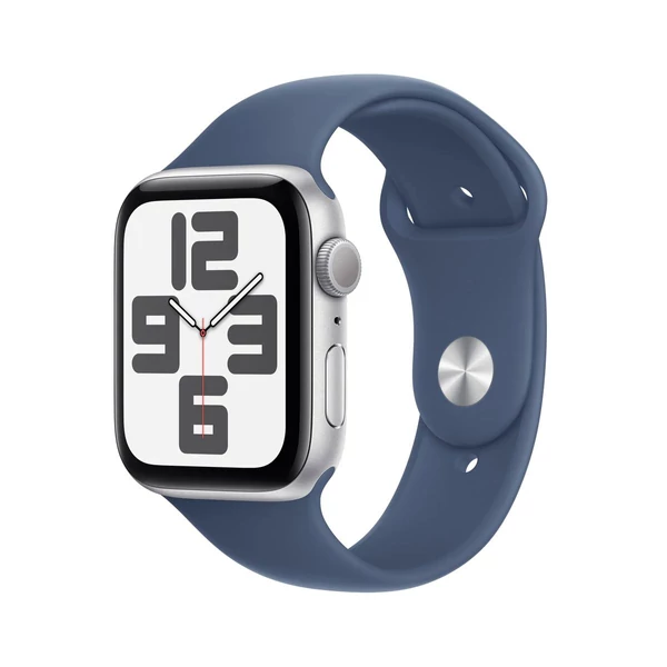 Apple Watch SE (2024) GPS 44mm ezüst alumínium tok, farmerkék sport szíj M/L EU MXER3