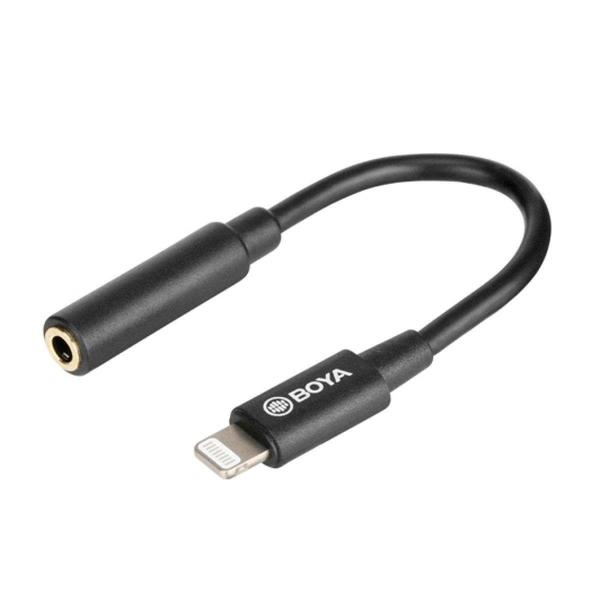BOYA átalakító, 3.5mm Jack TRRS bemenet - Lightning kimenet, 6cm,fekete EU