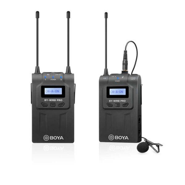 BOYA UHF rendszerű, vezeték nélküli mikrofon szett, 1 jeladóval 1 vevővel, fekete EU 