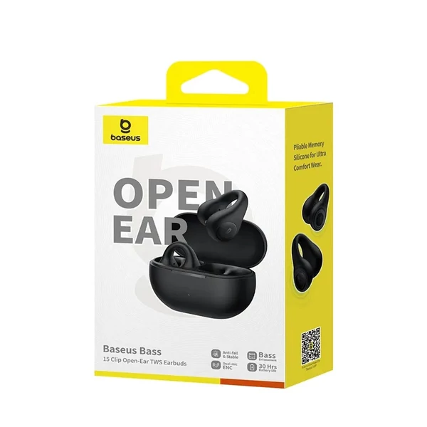 Baseus Bass 15 Clip vezeték nélküli fülhallgató, BT 5.4, fekete EU (A00079500113-00)