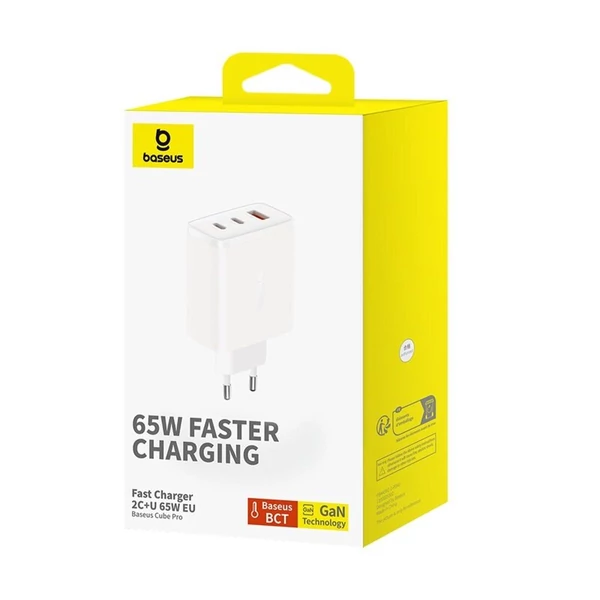 Baseus Travel Charger Cube Pro GaN gyorstöltő  C+C+U, 65W, fehér EU (P10152301213-00)