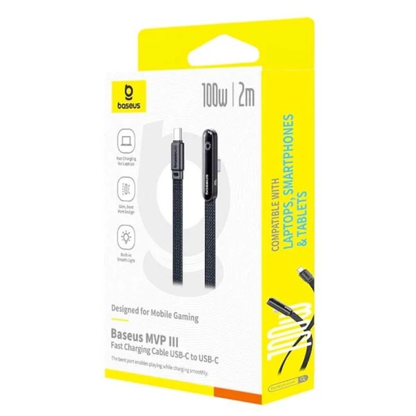 Baseus Type-C MVP 3 gyorstöltő adatkábel 100W, 480Mbps, 1m, fekete (P10382500121-00)