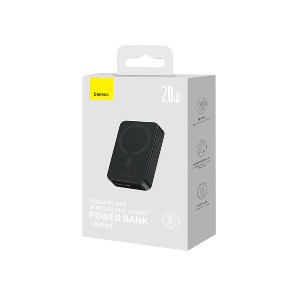 Baseus Power Bank Magnetic Mini (MagSafe), 20W, 20000 mAh, 0,3 m Type-C kábellel, fekete