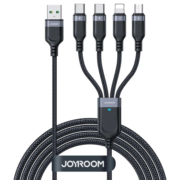 Joyroom 4 az 1-ben USB - Lightning / Type-C / Type-C/ Micro USB kábel Multi-Color Series A18, fekete