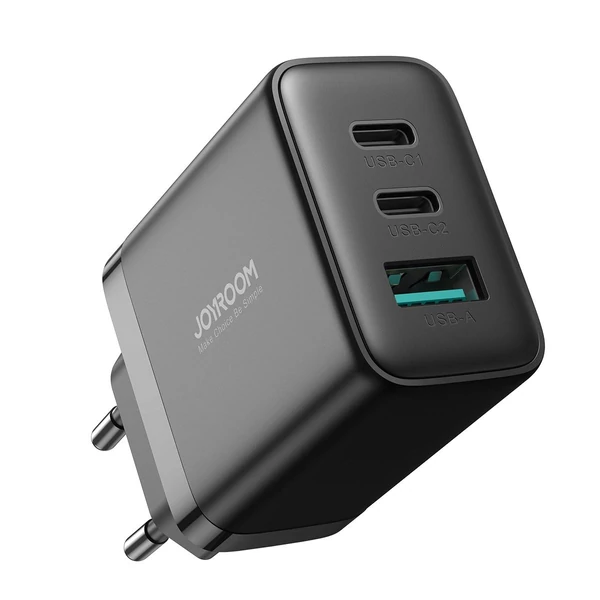 Joyroom Travel Charger hálózati gyorstöltő, C+C+U. PD 32W, fekete (JR-TCF10)
