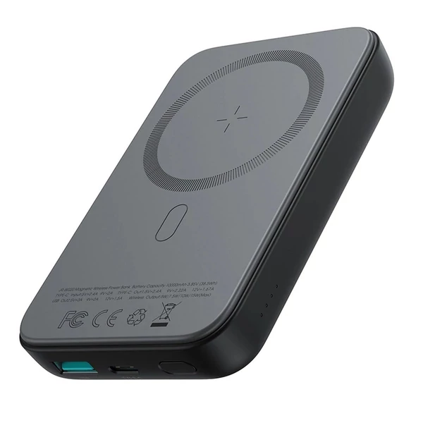 Joyroom Power Bank vezeték nélküli töltéssel USB - Lightning kábellel (0.25m), fekete (JR-W020)