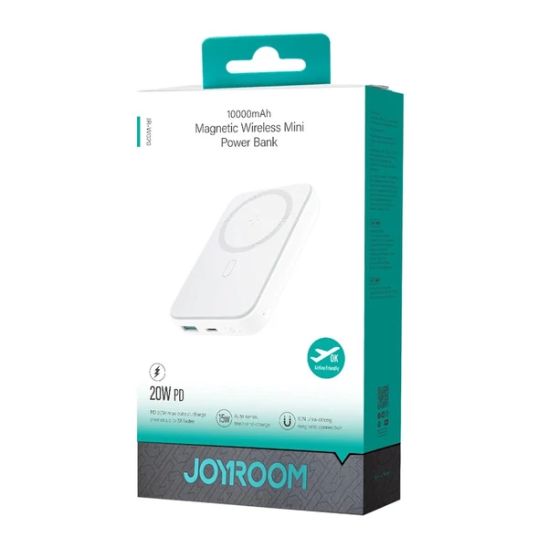 Joyroom Power Bank vezeték nélküli töltéssel USB - Lightning kábellel (0.25m), fehér (JR-W020)