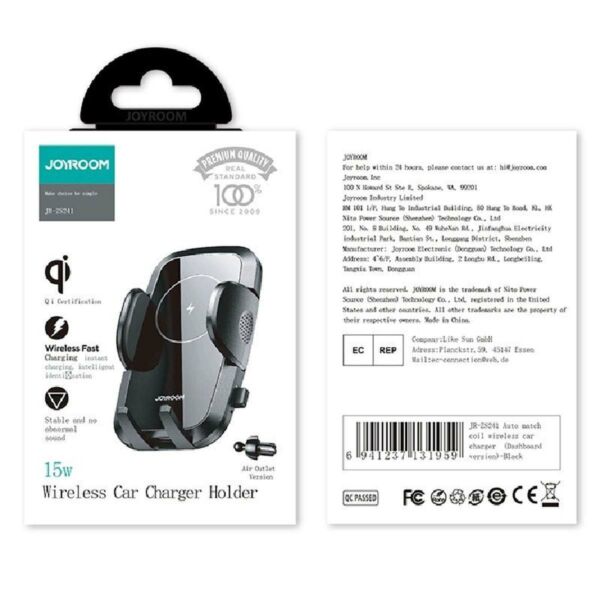 Joyroom autós telefontartó / vezeték nélküli töltő szellőzőrácsra 4.5 - 6.8, 15W, fekete (JR-ZS241-AIR)