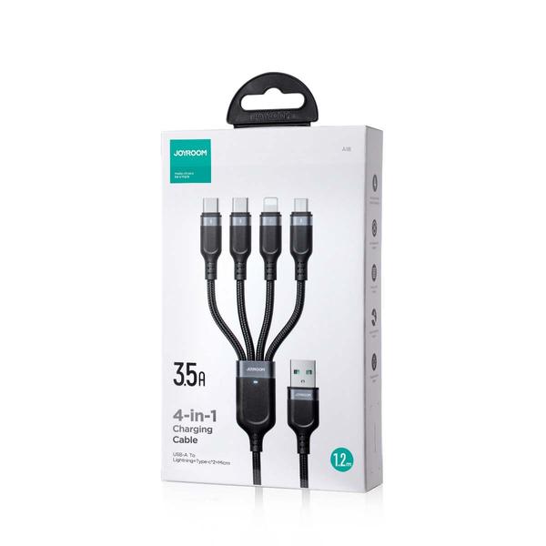 Joyroom USB - Type-C 2x/ Lightning/ Micro USB kábel, 3.5A, 1.2m, fekete (S-1T4018A18)