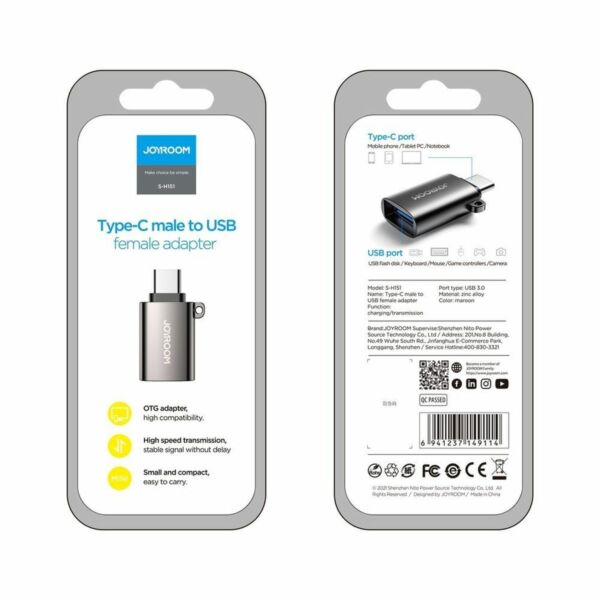Joyroom Adapter, apa USB 3.2 Gen 1 to anya Type-C, fekete (S-H151)