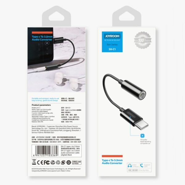 Joyroom átalakító Type-C - 3.5mm Mini Jack kábel, fekete (SH-C1)