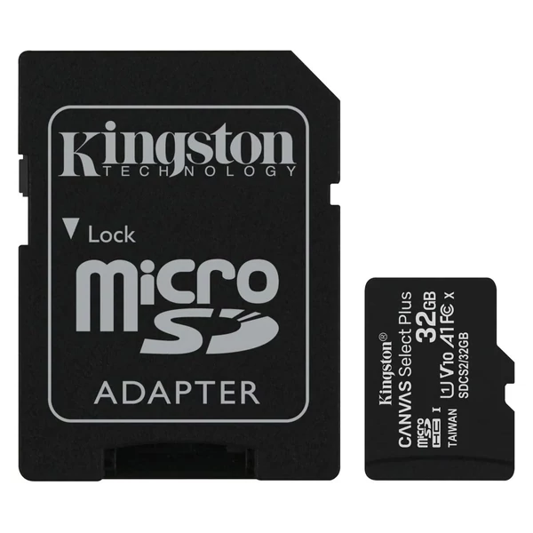 Kingston Canvas Select Plus MicroSD memóriakártya 32GB Class 10 UHS-I + Adapter, fekete EU