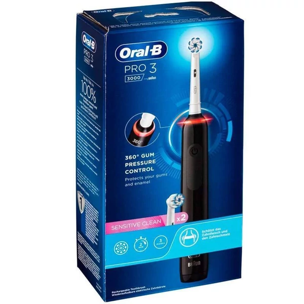 Oral-B Pro 3 3000 elektromos fogkefe + 2 pótfej, fekete EU
