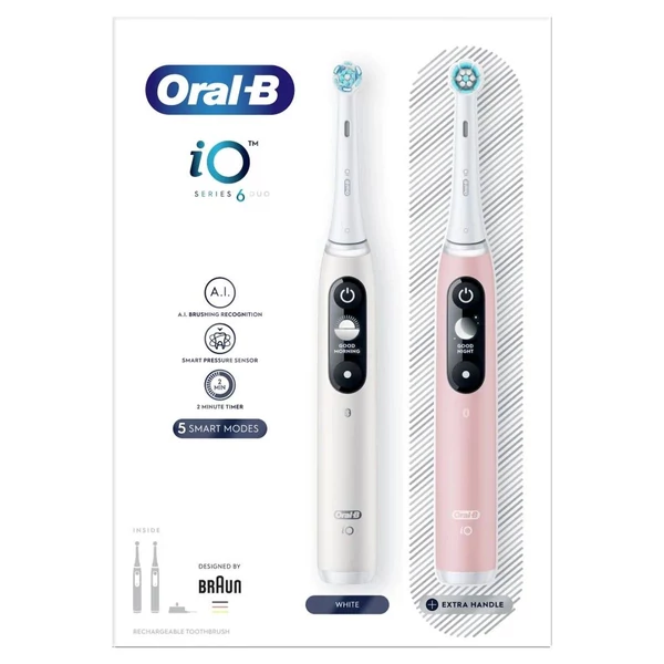Oral-B iO Series 6 elektromos fogkefe Duo Pack, fehér/rózsaszín EU