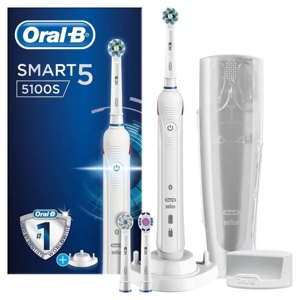 Oral-B Smart 5 5100S elektromos fogkefe + 3 pótfej, tok, telefontartó, fehér EU