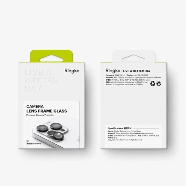 Ringke iPhone 15 Pro kamera lencse védő, aluminium ötvözet, átlátszó/fekete