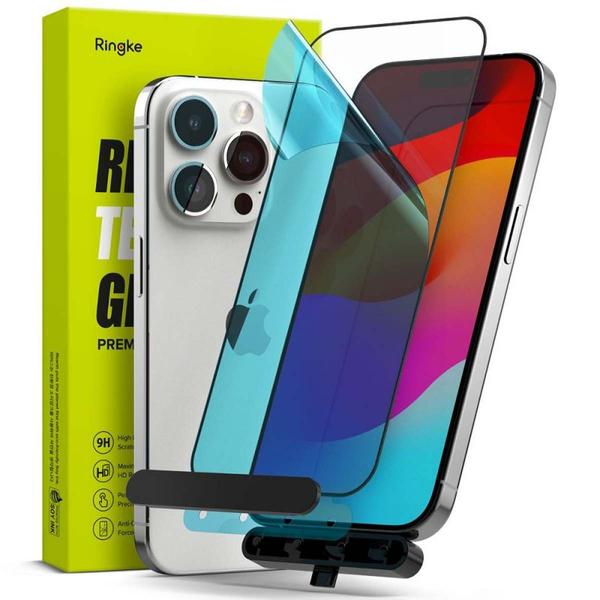 Ringke iPhone 15 Pro Max Premium edzett kijelzővédő 9H üvegfólia felhelyezési sablonnal