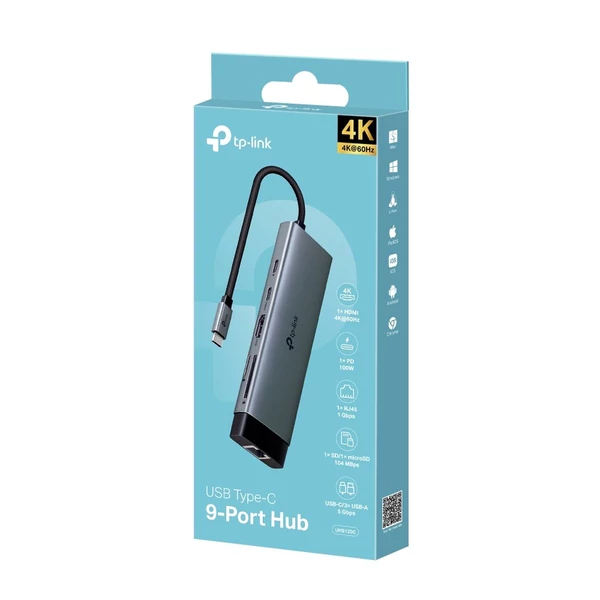 TP-Link HUB 9-in-1 UH9120C, Type-C, USB 3.0, HDMI 4K 60Hz, RJ45 1Gbps, SD kártyaolvasó TP-Link HUB 9-in-1 UH9120C, Type-C, USB 3.0, HDMI 4K 60Hz, RJ45 1Gbps, SD kártyaolvasó