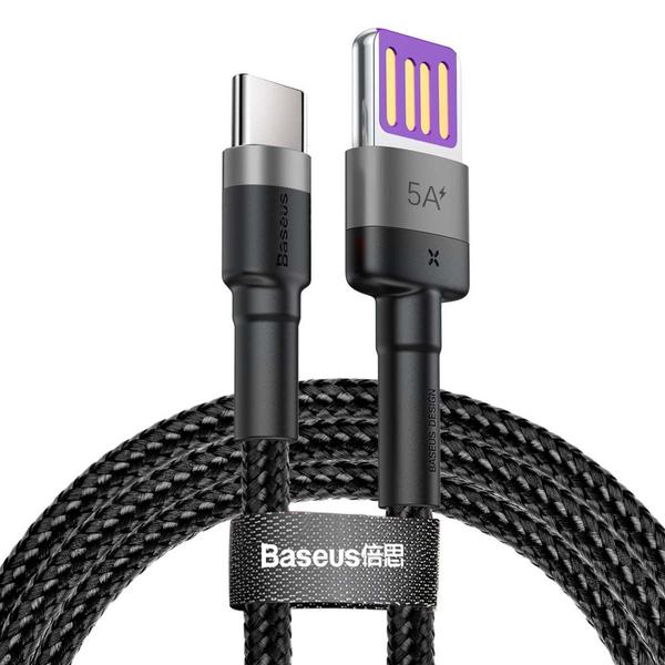 Baseus Cafule USB-USB Type-C adat- és töltőkábel, PD3,0,SC,QC 3.0, 40W, 1m, szürke/fekete (CATKLF-PG1)