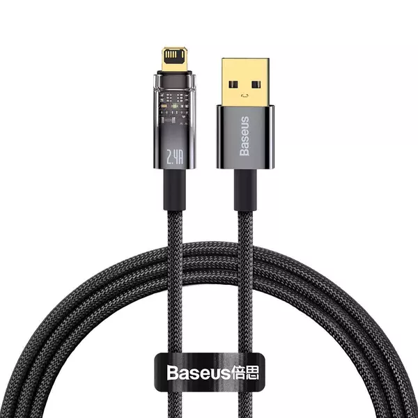 Baseus Explorer USB - Lightning töltő- és adatkábel, automatikus kikapcsolással, 2.4A, 1m, fekete (CATS000401)