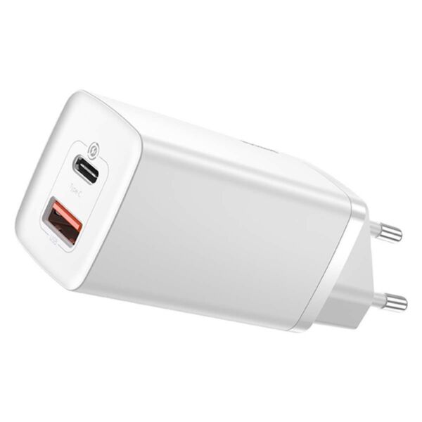 Baseus GaN2 Lite hálózati töltő USB-C/A, QC 3.0, PD 3.0, 65W, fehér EU (CCGAN2L-B02)