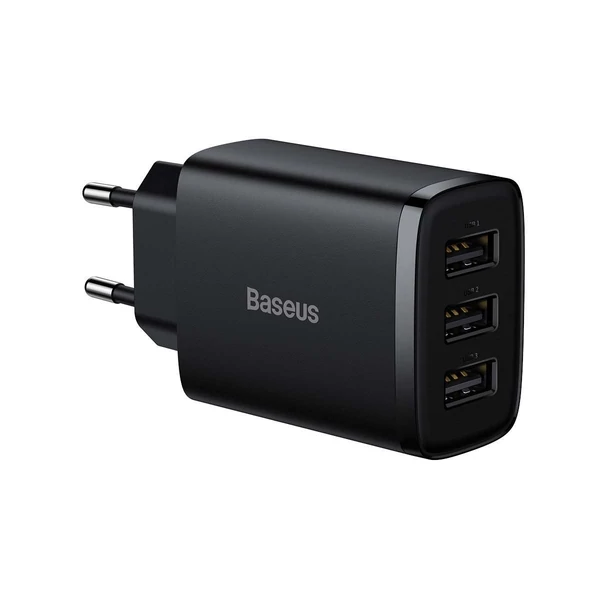 Baseus Compact hálózati töltő U+U+U, 17W, fekete EU  (CCXJ020101)