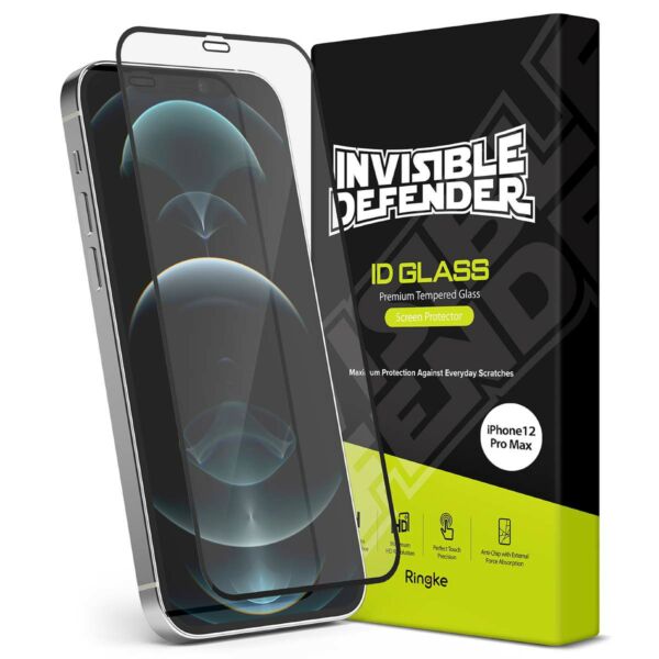 Ringke iPhone 12 Pro Max Invisible Defender edzett kijelzővédő üvegfólia, fekete 