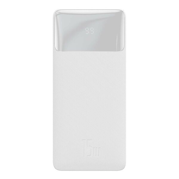 Baseus Pro külső akkumlátor digitális kijelzővel, USB-A-microUSB kábellel, 15W, 10000 mAh, fehér (PPBD050002)
