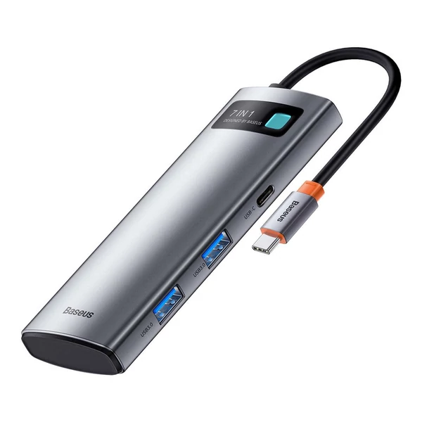 Baseus Metal Gleam HUB, 7-in-1 multifunkciós, (USB-C - 2x USB 3.0, PD 100W / HDMI 4K 30Hz / USB-C basic), szürke (WKWG020113)