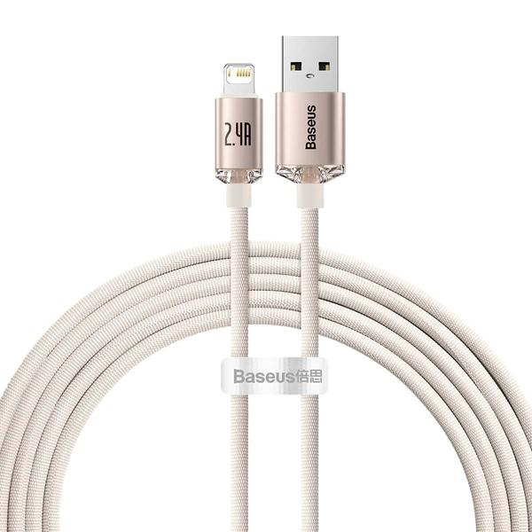 Baseus Crystal Shine Lightning adat- és töltőkábel 2.4A, 20W, 2m rózsaszín (CAJY001204)