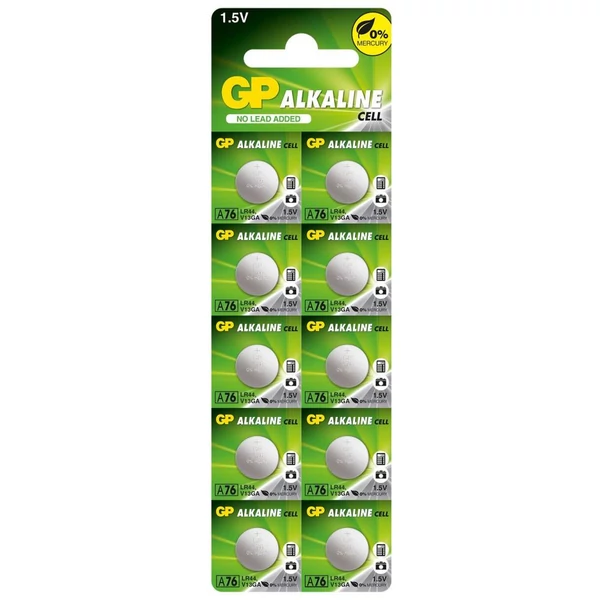 GP AG13 1.55V-os alkáli gombelem, 10 db/csomag GPA76/ LR44 A76F-U10