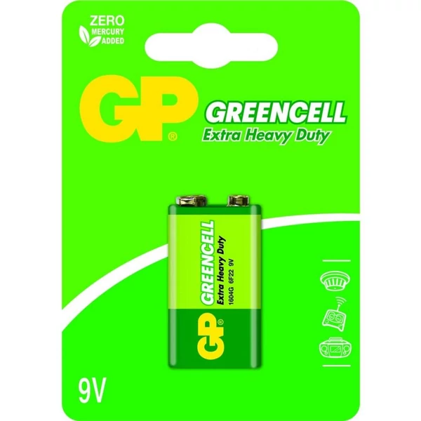 GP GREENCELL 6F22,  9V-os cink-szén elem, 1604GLF-U1