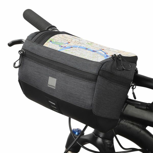 SAHOO kormányra szerelhető, vízálló kerékpáros táska, térképtartó ablakkal, vízálló, 2L, fekete SAHOO-111459-SA