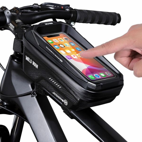 WILDMAN Bicycle Bag MS66 vázra szerelhető, vízálló, merevfalú kerékpáros táska telefontartóval, 4.7-6.7&quot;, 1L, fekete WILDMAN-MS66-1L