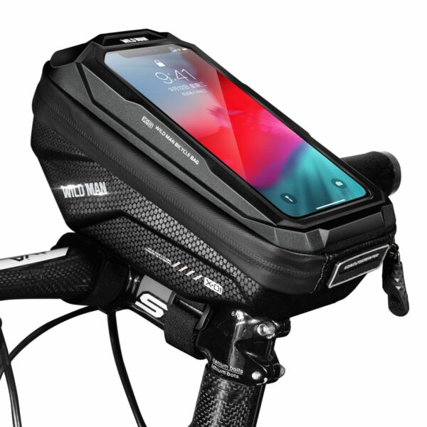 WILDMAN Bicycle Bag X1  kormányra szerelhető, vízálló, merevfalú kerékpáros táska telefontartóval, 4.7-6.7&quot;, 1L, fekete WILDMAN-X1-1L
