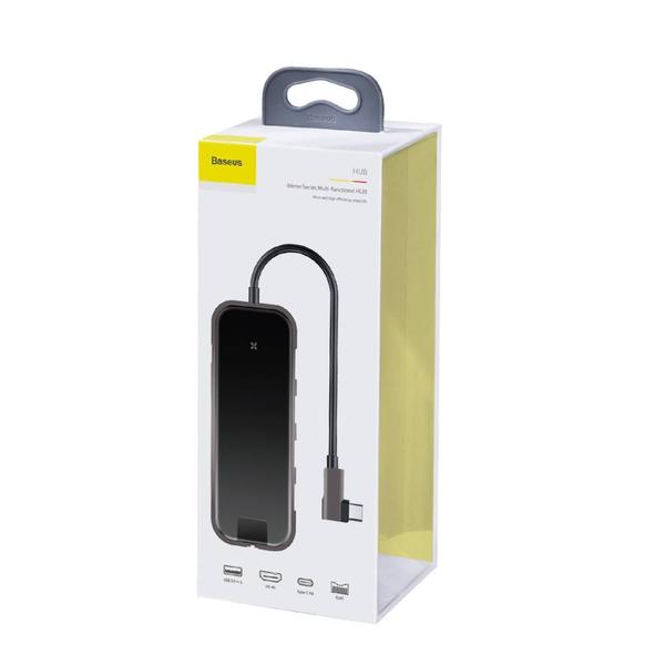 Baseus HUB Mirror series Multi-functional port bővítő, tükrös felülettel (Type-C bementről 3 x USB3.0 + HD4K + RJ45 + PD) szürke (CAHUB-DZ0G)
