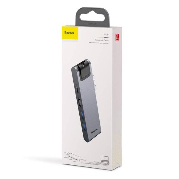 Baseus HUB, Thunderbolt C+Pro 7-in-1 (dual Type C bemenetről - SD/MicroSD/RJ45/2xUSB3.0/HDMI/Type-C) dokkoló állomás, szürke (CAHUB-L0G)