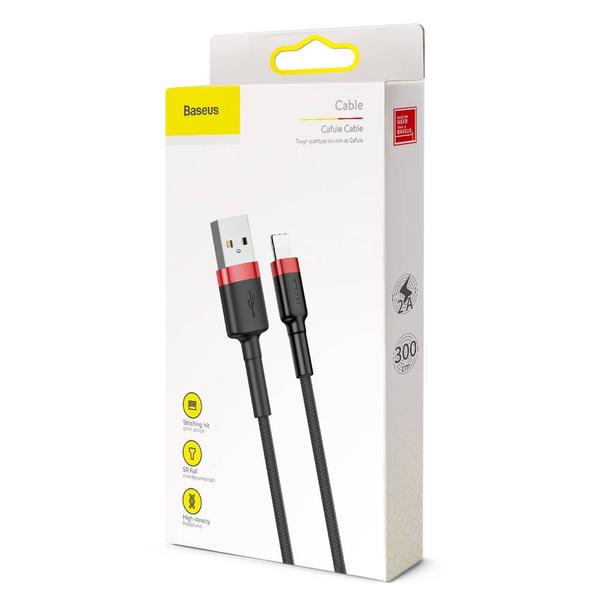 Baseus Lightning Cafule kábel, 2A, 3m, piros/fekete (CALKLF-R91)