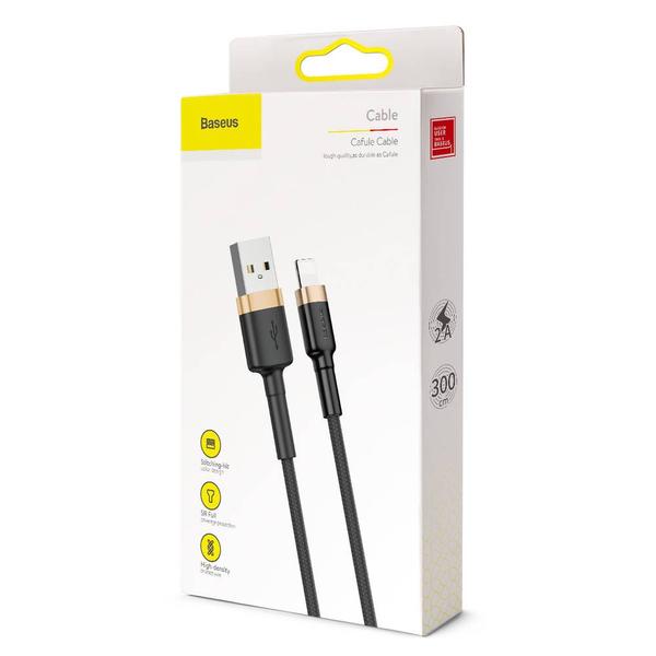 Baseus Lightning Cafule kábel, 2A, 3m, arany/fekete (CALKLF-RV1)