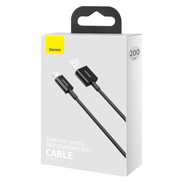 Baseus Lightning Superior Series kábel, Gyors töltés, Adatkábel 2.4A, 2m, fekete (CALYS-C01)
