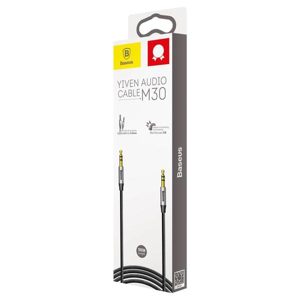 Baseus Audio kábel, Yiven M30 AUX 1m, ezüst/fekete (CAM30-BS1)