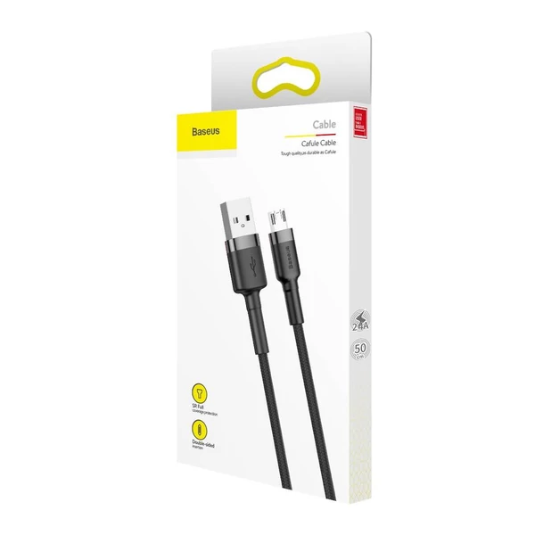 Baseus Micro USB kábel, Cafule 2.4A, 0.5m, szürke/fekete (CAMKLF-AG1)