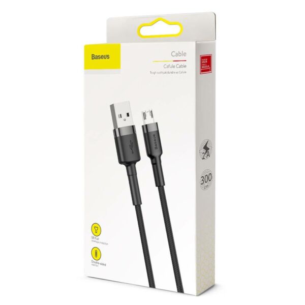 Baseus Micro USB Cafule kábel, 2A, 3m, szürke/fekete (CAMKLF-HG1)