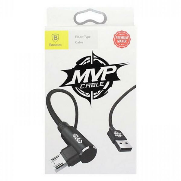Baseus Micro USB kábel, MVP Elbow Type Mobile Game, L-alakú csatlakozó, töltés/státusz-jelző LED, 1.5A, 2 m, fekete (CAMMVP-B01)