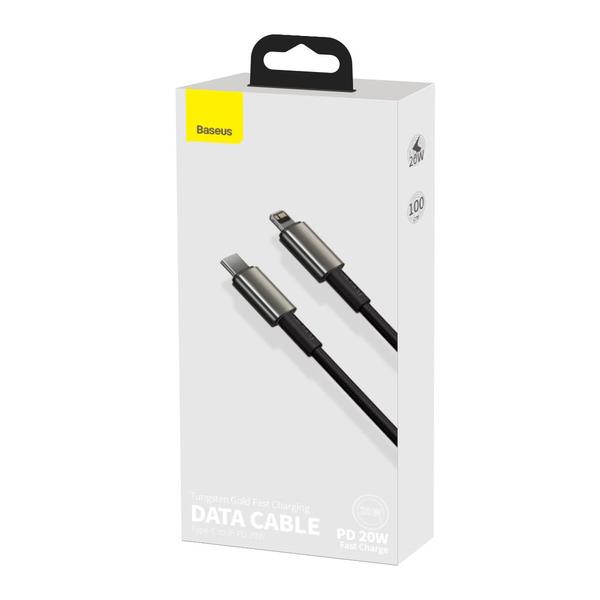 Baseus Type-C - Lightning kábel, Tungsten Gold gyorstöltő PD 20W 1m, fekete (CATLWJ-01)
